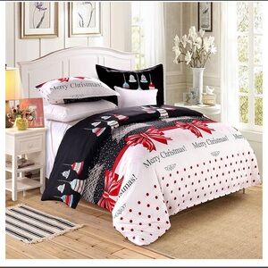 Playful Christmas Holiday Black and White Duvet Cover Set